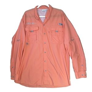 Columbia PFG Breathable Long Sleeve Fishing Shirt Mens XL Dark Peach Custom Logo